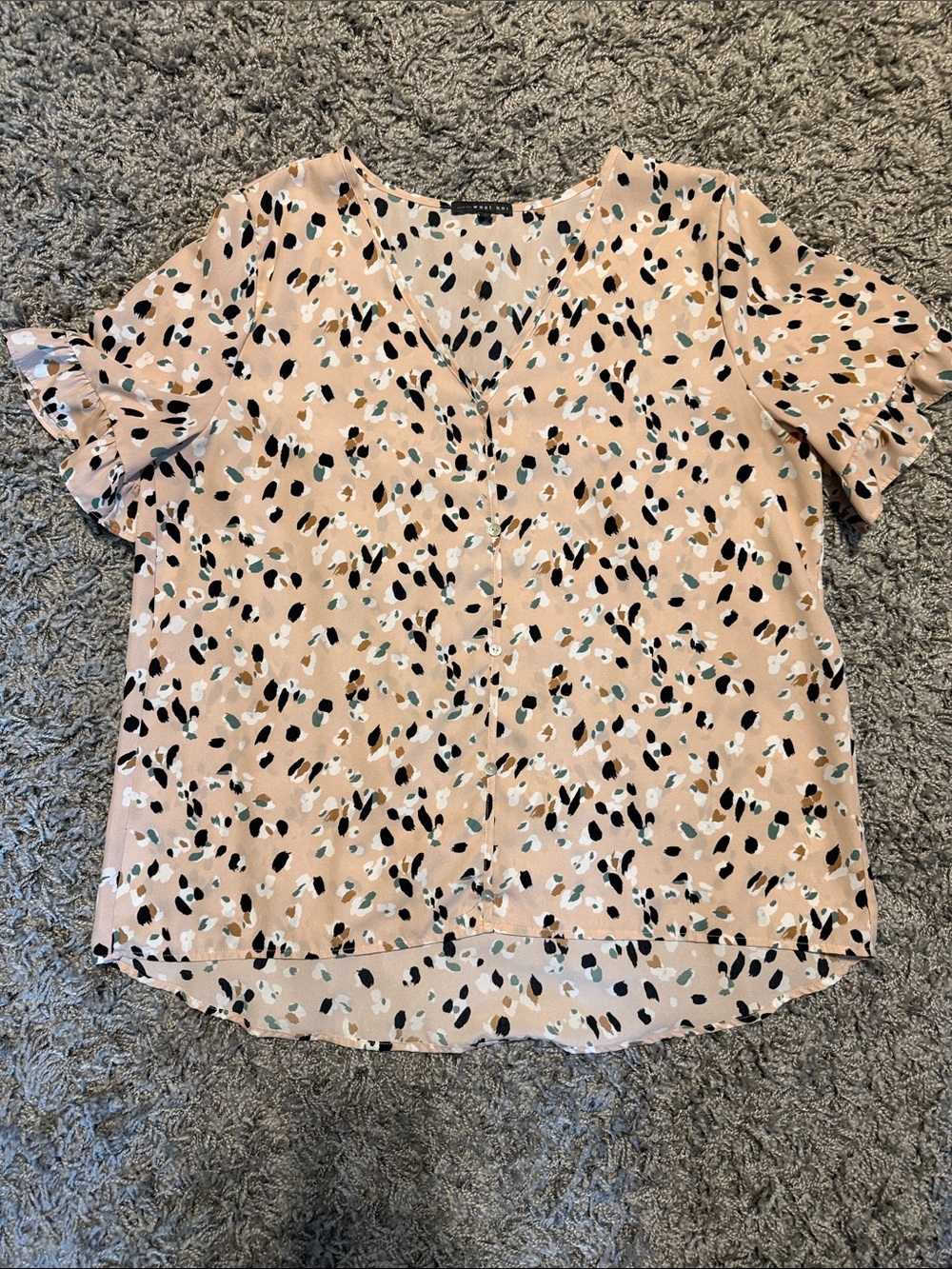 Women's Blush Printed V-Neck Short Sleeve Top
